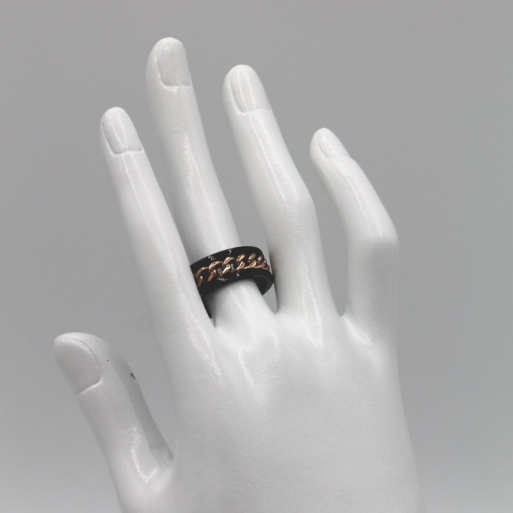 Mens black and rose tone ring band 8mm - Picture 6 of 6